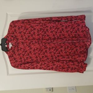 🛍Beach Lunch Lounge Red Floral Long Sleeve Button Up Blouse